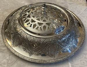 Antique Wilcox Duchesse Large Silver Plate Embossed Flower Frog Centerpiece Bowl