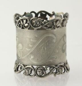 Monogrammed Floral Napkin Ring Silver Toned Estate Fine Dining Accessory