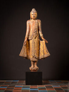 Large Antique Wooden Burmese Mandalay Buddha From Burma 19th Century