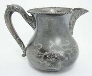 Antique Ps Co Silverplate Creamer Beaded Edge Floral Sheffield Crown Mark 3109