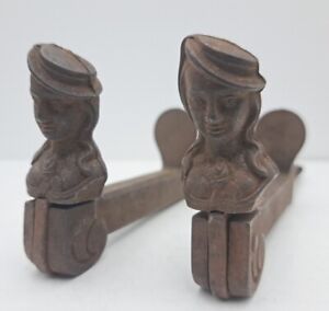 Antique Cast Iron Figural Shutter Dog Woman S Bust Victorian Hardware Lot Of 2