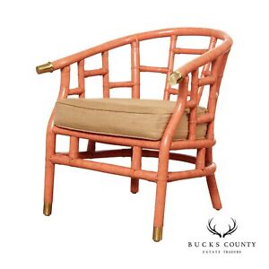 Ficks Reed Vintage Chinoiserie Inspired Curved Back Rattan Armchair