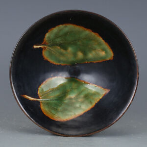 6 1 Chinese Jizhou Kiln Black Glaze Porcelain Maple Leaf Grain Bamboo Hat Bowls