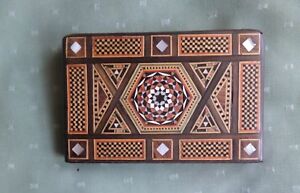 Vintage Wooden Parquetry Mosaic Pattern Quality Inlay Case Possibly Syrian