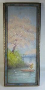 Antique Signed Western Trained Japanese Artist Watercolor Painting Cherry Blosso