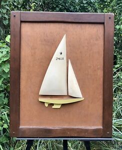 Vintage International Star Class Carved Full Sail Half Model Pegged Frame 1955