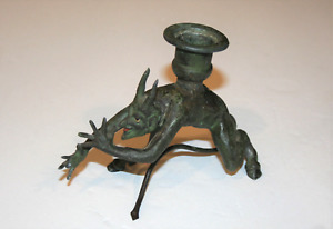 Antique Mephistopheles Horned Devil Character Spelter Candle Holder As Found