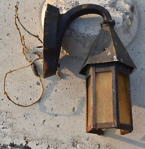 Antique Cast Iron Bungalow Gothic Arts Crafts Slag Porch Light Fixture Sconce