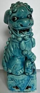 Vintage Chinese Export Turquoise Blue Green Glaze Porcelain Female Foo Dog 6 5 