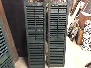 Pair Late 19th Century Victorian Wooden House Window Shutters Green 53 5 X 14 