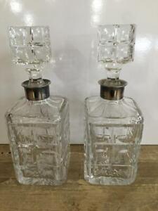 Pair Gebruder Deyhle Crystal Decanters 835 Sterling Neck Hallmarked Art Deco