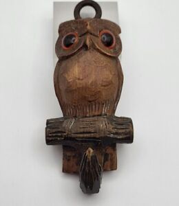 Vintage Antique Black Forest Carved Wood Owl Coat Hook 11cmh X 4 5cml X 2 5cmw