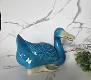 Antique 19th Century Chinese Export Turquoise Porcelain Glazed Duck Goose Large