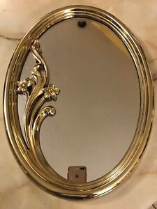Vintage Large Oval Plastic Gold Wall Mirror Decorative Hollywood Regency
