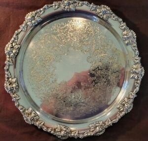 Antique Round Barker Ellis Footed Silver Plated Serving Tray