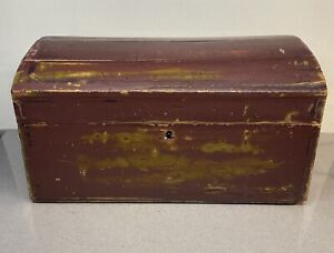 Antique Doll Small Child S Primitive Vintage Dome Shaped Trunk Chest Rustic