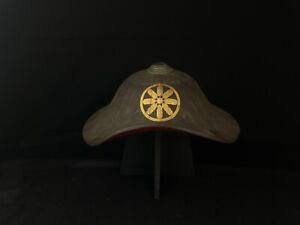 Japanese Antique Lacquered Warrior Jingasa Hat Familycrest Mon Edoperiod E372 
