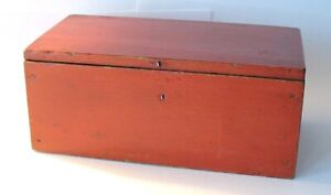 Antique Red Painted Miniature Dresser Top Chest Square Nails Cotterpin Hinges