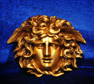 Neoclassical Medusa Bust Winged Ormolu Relief Gilt Plaque Face 1