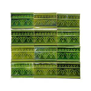 Antique Boch Freres Art Nouveau 6 In Green Bull Nose Tile Set