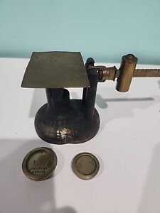 Antique Fairbanks Postage Scale Complete With Newman 4oz And 2oz Weights