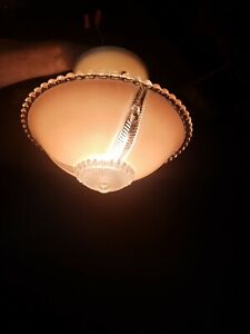 Antique Ceiling Light Fixture Hanging Art Deco Pink Shade Moe Brothers 1940 S