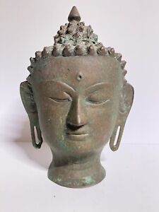 10 Old Tibetan Buddhism Bronze Shakyamuni Sakyamuni Buddha Head Statue Sculptur