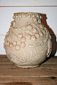 Antique White Chinese Glazed Relief Vase Pottery Asian Nanking Pot Warrior