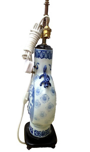 Blue White Ceramic Chinese Porcelain Oriental Style Double Lights Table Lamp