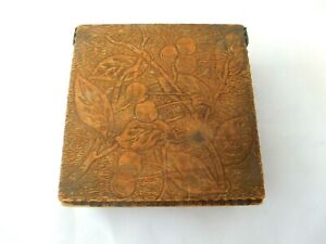 Shabby Antique Pyrography Burnt Wood Hankie Box With Cherries