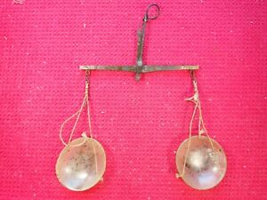 Vintage Brass Hanging Scale With Cow Horn Pans