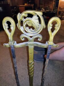 Antique Brass Iron Fireplace 2 Piece Set