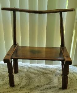 Antique African Baule Hand Carved Wooden Chair Stool From The Ivory Coast