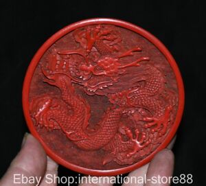 4 2 Marked Old China Red Lacquer Ware Dynasty Palace Dragon Dish Plate