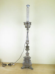 Antique Torciera In Metal Candlestick Above Floor Lamp Floor Chb