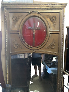 Mirror French Style Large Gold Framed Mirror With Crucifix Vintage 