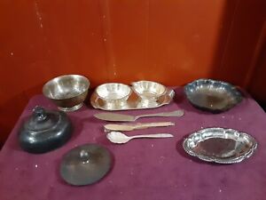 Lot Of 11 Pieces Silverplate Serving Dishes Flatware Various Brands