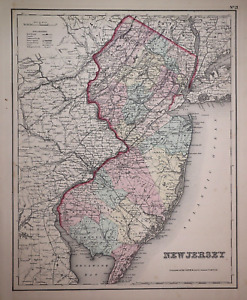 1857 Colton Atlas Map The State Of New Jersey 14x17 Free S H 496