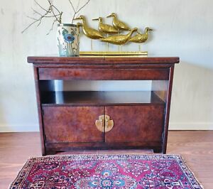 Thomasville Burl Chinoiserie Fold Out Bar Server Vintage Campaign Asian Buffet
