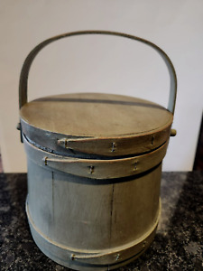 Vintage Primitive Sugar Bucket 7 1 4 Tall X 8 1 2 Diameter Wood Light Green