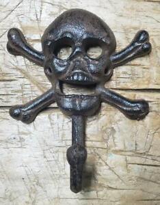 Cast Iron Skull Crossbones Towel Hanger Coat Hat Hooks Hook Pirate Jolly Roger