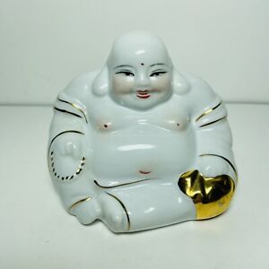 Vintage Porcelain Chinese Buddha With Gold Buddhism Statue