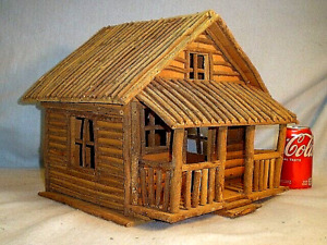 Vintage Primitive Handmade Hand Crafted Rustic Log Cabin Home House Art
