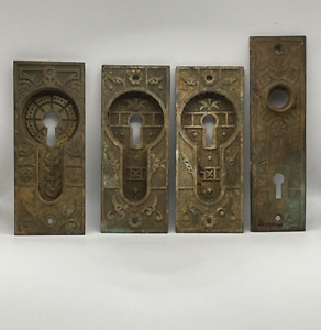 Antique Eastlake Door Brass Bronze Skeleton Key Hole Escutcheon Hardware Lot
