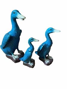 Pair Of Vintage Antique Chinese Porcelain Turquoise Blue Duck Figurines