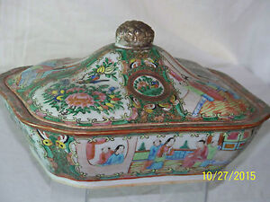 Chinese Rose Medallion Tureen Antique C1800 S Qing Dy Hand Painted