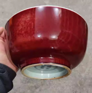 Beautiful Chinese Handmade Painting Xuande Red Glaze Porcelain Big Bowl