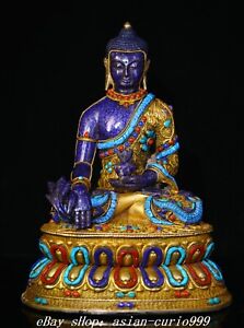 12 Nepal Natural Lapis Lazuli Gems Coral Gold Filigree Medicine Buddha Statue