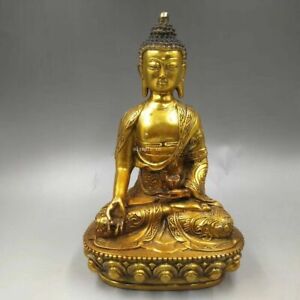 12 Bronze Copper Brass Carved Flower Design Sakyamuni Tathagata Buddha Statue