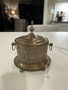Antique Moroccan Brass Tea Caddy Box Or Sugar Pot